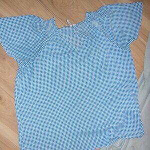 size   large womens   shirt top  blouse blue white checkered  casual dress
